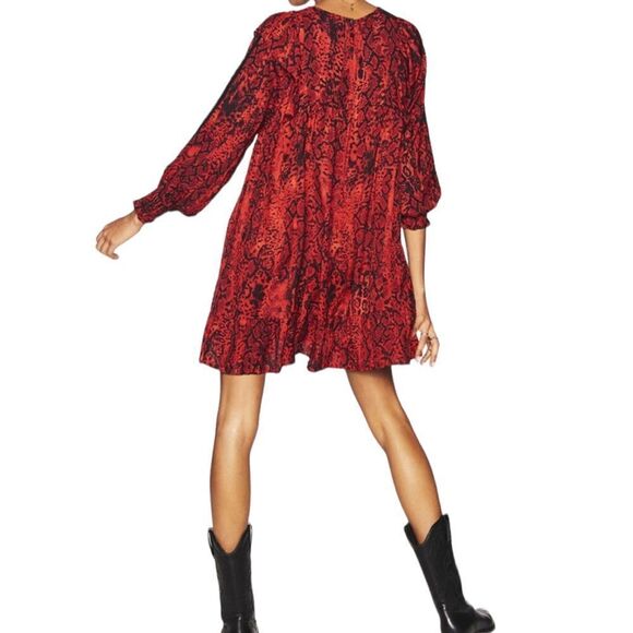 ba&sh Sym Red‎ Snakeskin Print Ruffled Crepe Mini Dress Size XS - Picture 4 of 9